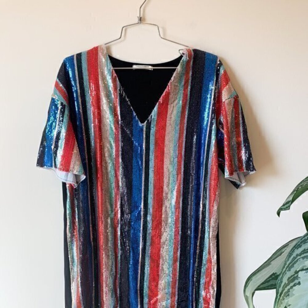 Zara Sequin Vertical Stripe Mini Dress sz S